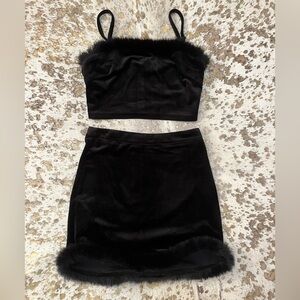 Kittenish Black Velvet Skirt Set